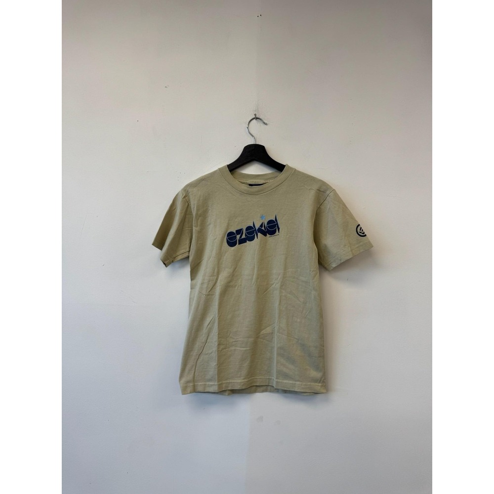 VTG Ezekiel Shirt Mens XS‎ Beige Blue Logo Graphic Skate Surf Streetwear Tee